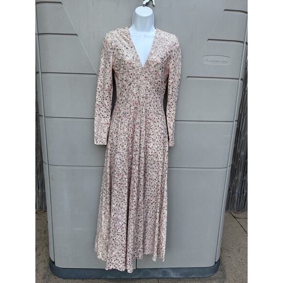 Victor Costa vintage scattered sequin disco Champagne gown V-neck Long Sleeves S - Picture 1 of 11